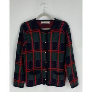 Crystal Kobe Vintage Button Up Plaid Cardigan Sweater Womens Small Long Sleeves